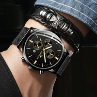 Men Three-eye Luminous Quartz Watch - Black / Gold thumbnail