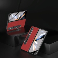 Cross Texture Leather Phone Case with Holder for Samsung Galaxy z Fold 4 5g - Blue thumbnail
