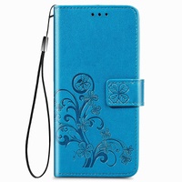 Embossed Leather Phone Case for Samsung Galaxy z Fold 4 with Four Leaf Clasp - Purple thumbnail