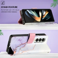 Marble Leather Flip Case for Samsung Galaxy z Fold 4 - White Purple Ls006 thumbnail