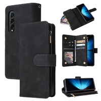 Frosted Leather Zip Wallet for Samsung Galaxy z Fold 4 - Compact and Stylish - Coffee thumbnail