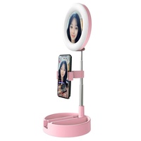 Foldable Desktop Makeup Mirror Holder with Storage - Pink thumbnail