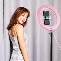 26cm Dimmable Led Ring Light with Tripod and Phone Clamp - Pink thumbnail