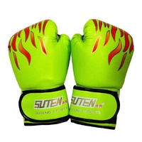 Adult Flame Pattern Pu Leather Boxing Gloves - Green thumbnail