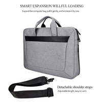 Expandable Laptop Bag - Waterproof Oxford Cloth Detachable Shoulder Strap - Grey thumbnail