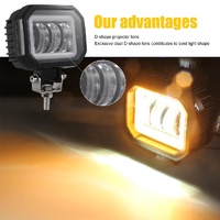 2 Pcs Car 4 Inch Square Spotlight Work Light With Angel Eyes Yellow Light thumbnail