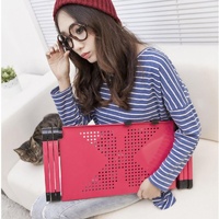 Adjustable Foldable Laptop Stand with Fans & Mouse Pad - Portable Aluminum Alloy - Magenta thumbnail