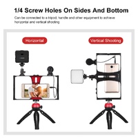 Vlogging Live Broadcast Kit With Led Fill Light Microphone Tripod Mount & Cold Shoe Head - Red thumbnail