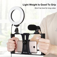 3-In-1 Vlogging Kit With Smartphone Rig Microphone And Led Ring Light - Red thumbnail