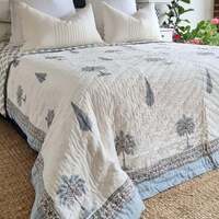 Kolka Palm & Pine Reversible Quilt 100% Cotton Blue - King Size thumbnail