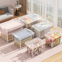 2x 82 Litre Modular Clear Foldable Storage Box with Lid Plastic Tub Collapsible thumbnail