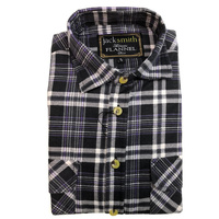 Mens Half Placket Flannelette Long Sleeve Pullover Shirt 100% Cotton Check Authentic Flannel  - Black/Purple - S thumbnail