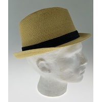 Dents Toyo Straw Trilby Fedora Hat Summer Fedora Small Brim - Natural/Black - S/M thumbnail