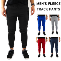 Mens Skinny Track Pants Joggers Trousers Gym Casual Sweat Cuffed Slim Trackies Fleece - Black - L thumbnail