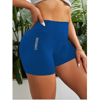 2 pcs High waist blue yoga shorts for running, fitness and sports | Tummy control, butt lift, sweat wicking, size S thumbnail