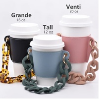 2 Pcs Brown Detachable Chain Coffee Cup Sleeve - PU Leather Insulated Cup Holder with Handle, 16cm Top, 70g(Cup not included, only cup sleeve and chai thumbnail