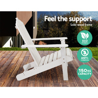 Gardeon 2PC Adirondack Outdoor Table and Chair Wooden Beach Chair Patio Furniture White thumbnail