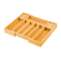 Large Capacity Bamboo Expandable Drawer Organizer with Knife Block Holder for Home Kitchen Utensils thumbnail