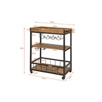 Industrial Vintage Style Wood Metal 3 Tiers Kitchen Serving Trolley with Wine Rack (Brown) thumbnail