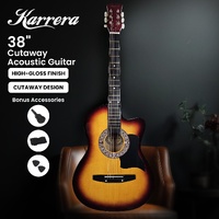 Karrera 38in Acoustic Guitar Steel Strings Carry Bag Shoulder Strap Sun Burst thumbnail