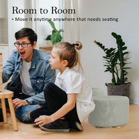 Fabric Ottoman Round Wooden Leg Foot Stool - GREY thumbnail