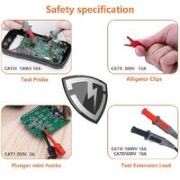 KAIWEETS Soft Silicone Electrician Test Leads Kit CAT III 1000V & CAT IV 600V with Alligator Clips and Needle Probe for Fluke/AstroAI/INNOVA Multimete thumbnail