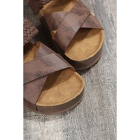 Brown Braided Detail Criss Cross Platform Slippers - 37 EU thumbnail