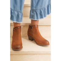Chestnut Studded Faux Leather Chunky Heel Ankle Boots - 40 EU thumbnail