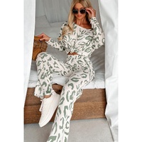 Beige Leopard Animal Print Long Sleeve and Pants Loungewear Set - L thumbnail