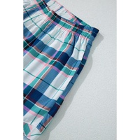 Blue Plaid Print Shirt and Shorts 2Pcs Lounge Set - M thumbnail