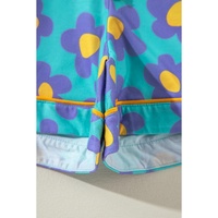 Green Flower Print Long Sleeve Shirt Shorts Pajamas Set - M thumbnail