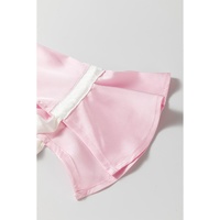 Light Pink Satin Knot Accent Shirt and Ruffled Pants Lounge Set - L thumbnail