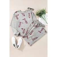 Gray Cowgirl Boots Printed Long Sleeve Top Pants Lounge Set - XL thumbnail
