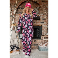 Black Christmas Santa Printed Two Piece Pajamas Set - L thumbnail