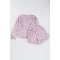 Lavendula Textured Leopard Fleece Loose Two Piece Lounge Set - L thumbnail