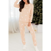 Apricot Christmas Tree Print Loose Fit Two Piece Pajama Set - L thumbnail