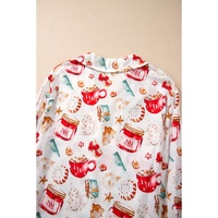 White Christmas Pattern Long Sleeve Shirt and Pants Pajama Set - S thumbnail