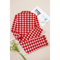 Fiery Red Christmas Plaid Print Shirt and Pants Pajama Set - S thumbnail
