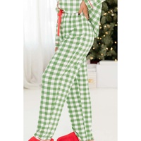 Light Green Christmas Plaid Print Shirt and Pants Pajama Set - L thumbnail
