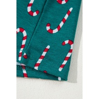 Green Christmas Candy Cane Printed Top and Pants Lounge Set - S thumbnail
