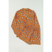 Orange Leopard Print Long Sleeve Shirt and Shorts Pajama Set - XL thumbnail