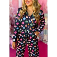 Navy Blue Colorful Christmas Lights Print Shirt and Pants Pajama Set - L thumbnail