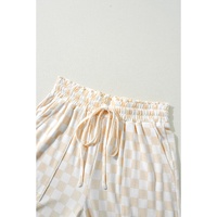 Beige Checkered Print Long Sleeve Top and Pants Lounge Set - L thumbnail