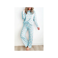 Sky Blue Santa Claus Striped Print Loose Fit Two Piece Lounge Set - XL thumbnail