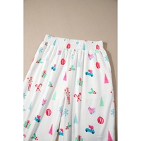 White Christmas Print Lapel Shirt and Pants Sleepwear - L thumbnail