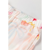 White Bow Knot Print Lapel Collar Wide Leg Satin Pajama Set - L thumbnail