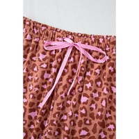 Brown Leopard Print Short Sleeve Shirt and Pants Pajamas Set - L thumbnail