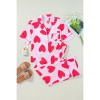 Pink Classic Heart Valentines Short Sleeve Pants Pajamas Set - L thumbnail