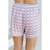 Purple Checkered Pattern Short Sleeve Pajamas Set - L thumbnail