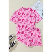 Pink Bow Print Half Sleeve Shirt and Shorts Pajamas Set - XL thumbnail
